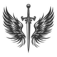 Sword with wings and sword in black and white vector