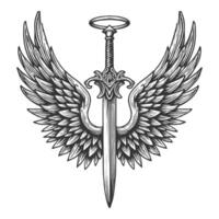 A sword with wings and a halo on top vector