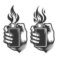 Hand holding a lighter with flames in it vector