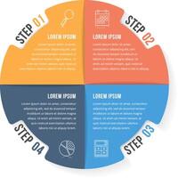 Circle infographic template with four elements, steps or options, workflow or process diagram vector