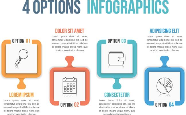 Infographic template with four options, design with puzzle pieces, can be used as steps, process, workflow
