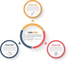Circle infographic template with three elements, steps or options, workflow or process diagram, data vizualization vector