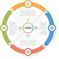 Circle infographic template with four elements, steps or options, workflow or process diagram, data vizualization vector