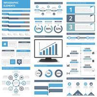 Infographic elements for presentations and reports - timelines, graphs, charts, diagrams, flowchart, workflow, steps, options, percents, speech bubbles, statistics vector