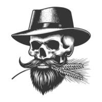 Skull with beard and hat in vintage style vector