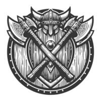 Viking helmet with crossed axes and shield vector
