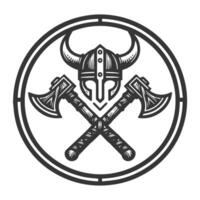 Viking helmet and axes in a circle vector