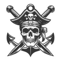 Pirate skull with two crossed swords and skull in a hat vector