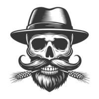 Skull with hat and mustache in a hat vector