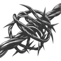 A black and white illustration of a thorny branch vector