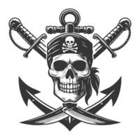 Pirate skull with two swords and bandana on white background vector
