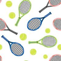 Seamless pattern with tennis racket and ball on white. Sport endless background vector