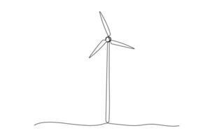 Wind generator one line illustration, windmill single continuous line art drawing. Sustainable power sign vector
