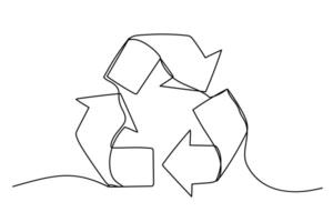 Sustainable sign one line illustration isolated on white. Doodle outline continuous icon. Recycle design vector