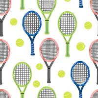 Seamless pattern with tennis racket and ball on white. Sport endless background vector
