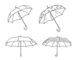 Open umbrella doodle outline sketch. illustrations set for coloring book vector