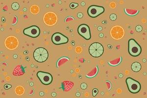 Seamless food colorful pattern, melon, kiwi, oranges vector