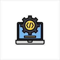 A laptop with a gear on it and a coin vector