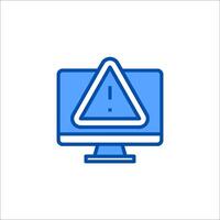 A computer monitor with a warning sign on it vector