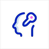 A blue and pink line icon of a person's head with a key in it vector