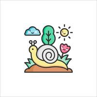 Snail icon with sun, clouds and trees vector