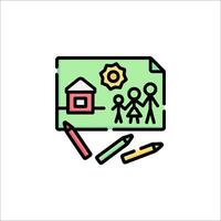 A family is on a piece of paper with a house and a pencil vector