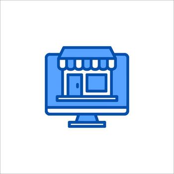un computadora pantalla con un Tienda frente icono vector