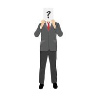 A sheet of paper with a question mark covers the face of a business man. vector