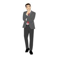 Business man standing with question mark and thinking. vector