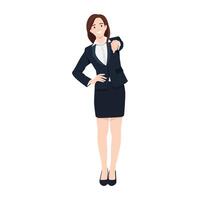 Standing business woman pointing with index finger at viewer in I want you gesture. vector