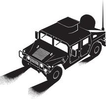An army vehicle is shown in silhouette on a white background vector