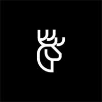 Simple and modern line art logo of a deer head, in black and white, shown from a side view vector