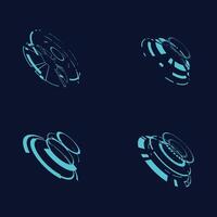 A set of four different shapes that are made up of blue lines vector