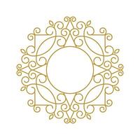Golden circular frame with swirls and leaves vector
