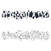 A set of black and white icons of cleaning supplies vector