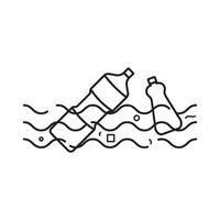 Plastic bottle and bottle in the ocean line icon illustration vector