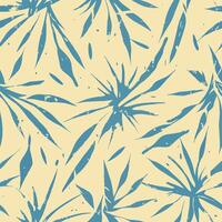 A blue and yellow pattern with palm leaves vector