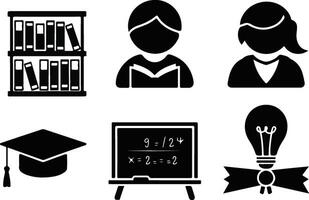 A set of six silhouette style graphics design elements about education vector
