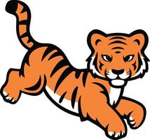 A vibrant and eye-catching silhouette of a tiger in a playful pose, leaping forward with its mouth open in a roar vector