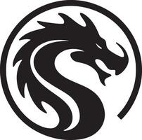 A striking and modern logo design featuring a silhouette of a dragon coiled within a circular frame vector