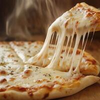 Golden pizza with crispy crust, melted cheese, and tempting toppings photo