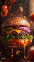 Explosive Burger Ready to Explode in Your Mouth photo