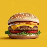 Delicious Cheeseburger with Tomato and Mustard photo