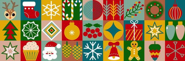 Merry Christmas and Happy New Year. Winter holiday. Mosaic, minimal scandinavian pattern. Abstract geometric background in bauhaus style. vector