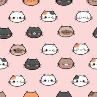Cute Cat Cartoon Face on Pink Background Seamless Pattern, Kawaii Cat Pattern, Adorable Kitty Doodle on Pink Seamless Pattern vector