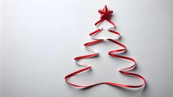 Red and White Ribbon in Shape of Christmas Tree photo