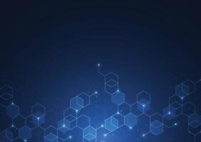 Abstract technology blue hexagons pattern background for Network connection concept with mesh dots and lines innovation vector