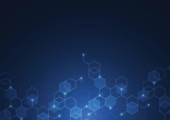Abstract technology blue hexagons pattern background for Network connection concept with mesh dots and lines innovation