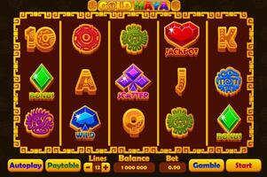 Complete menu and Set of 12 slot symbols Aztec or Mayan theme. Style Icons for 2D Games and Casino or Slots. Graphic elements for the development of slot machines vector