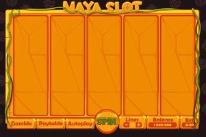 Casino slot machine game UI design, stone gambling mobile app concept for the Maya themed Casino Game. The game user interface with stone basic buttons vector